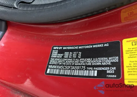 2015 Mini Hardtop Cooper z USA, uszkodzony, nr VIN WMWXM5C50F3A59175